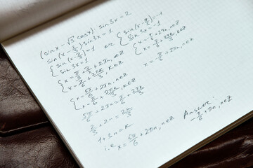 Trigonometry tasks with solutions and answers. Exams preparing. Handwritten 
