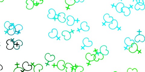 Light Blue, Green vector texture with women's rights symbols.