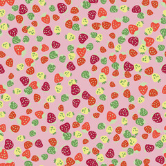 Vibrant colored strawberries seamless vector pattern. Summertime surface print design. For fabrics, stationer, and packaging.