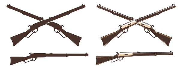Winchester rifle retro icon. Wild west vintage weapon sign. Vector western illustration - obrazy, fototapety, plakaty