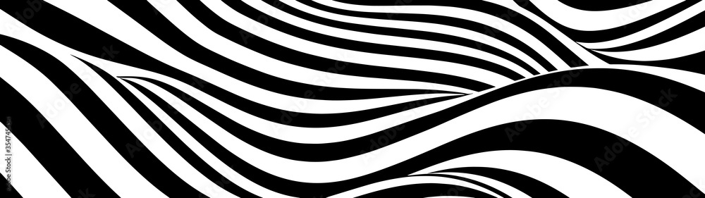 Poster abstract wave of white and black curved lines. hallucination. optical illusion. twisted illustration