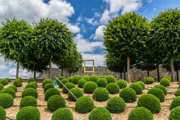 Amazing ornamental garden near Chateau d'Amboise (late 15th century). Amboise, Indre-et-Loire, Loire Valley, France.