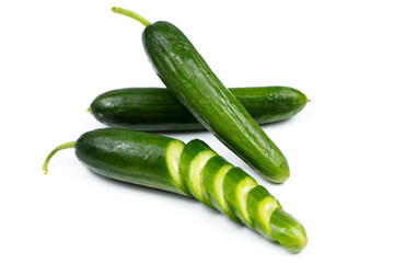 healthy fresh vegetables, cucumber on white background.
