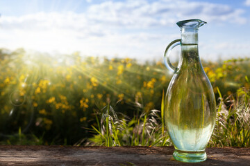 A healthy and natural drink against the backdrop of nature.