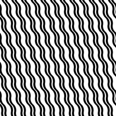 Wavy lines seamless pattern. Angled jagged stripes ornament. Linear waves motif. Diagonal curves print. Striped background. Tilted broken line shapes wallpaper. Slanted zigzag stripe figures. Vector.