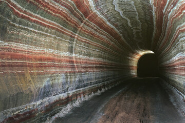 Multicolor tunnel in a salt mine.