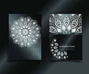 Elegant Black Invitation card design with silver mandala
