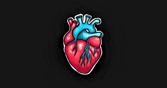 Beating heart sketch illustration black background