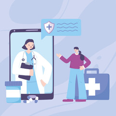 telemedicine, smartphone doctor online with character appointment medical support