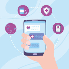 Fototapeta premium telemedicine, hand holding smartphone with chat on the screen