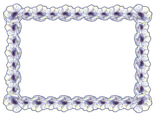 Color pencils floral frame with leaves and anemones flowers. Geometric frame with flowers. Perfect for wedding invitation or greeting card. advertising