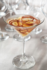 glass of champagne on table