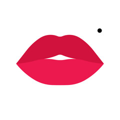 Red lips with a mole over the upper lip. The concept of sexuality, kiss, love and passion. Design element for cosmetics, packaging, postcards or promotional offer.