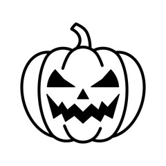 Pumpkin for Halloween. Funny pumpkin with a carved face. Black and white illustration. White background.