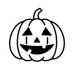 Pumpkin for Halloween. Funny pumpkin with a carved face. Black and white illustration. White background.