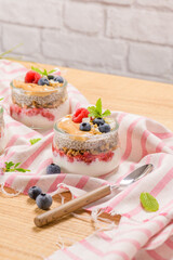 Chia pudding with oat and berries