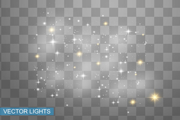 White sparks glitter special light effect. Vector sparkles on transparent background. Christmas abstract pattern. Sparkling magic dust particles