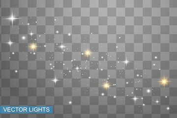 White sparks glitter special light effect. Vector sparkles on transparent background. Christmas abstract pattern. Sparkling magic dust particles