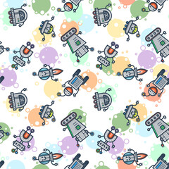 Cute bobots color seamless pattern. Endless texture with funny toys for kids or fiction