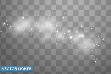 White sparks glitter special light effect. Vector sparkles on transparent background. Christmas abstract pattern. Sparkling magic dust particles