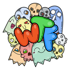 Kawaii illustration of friendly doodle monsters,cute and fun variety of colors animals