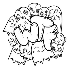 Kawaii illustration of friendly doodle monsters,cute and fun variety of colors animals