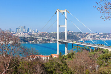 Uskudar, ISTANBUL - February 17, 2019 : Istanbul Bosphorus Bridge. General view of the Anatolian side and the European. TURKEY