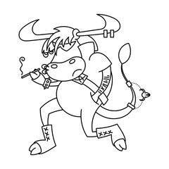 Angry cartoon metal music punk cow with cigarette