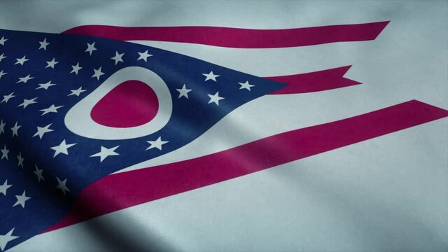 State flag of Ohio waving in the wind. Seamless loop with highly detailed fabric texture