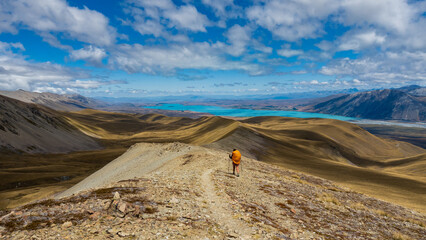 hiking in the mountains with view on a lake