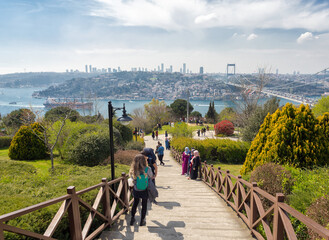 Kavacik , BEYKOZ  - April 07, 2019 : Otagtepe Park (Fatih Korusu - TEMA) The Bosphorus and Fatih...