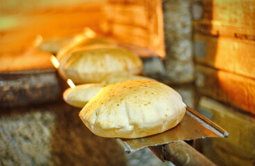 Pita bread in oven