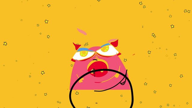 famous pink female pig wearing mascara and dazzling eyes portrayed inside a square frame with stars flickering behind her suggesting she on a photo shoot