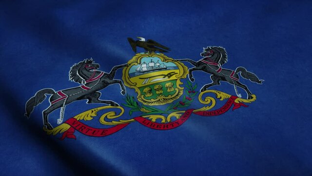 State flag of Pennsylvania waving in the wind. Seamless loop with highly detailed fabric texture