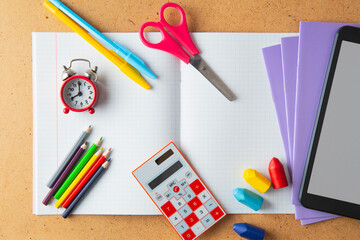 Back to school concept. School supplies on background. Copy space