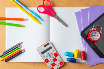 Naklejka premium Back to school concept. School supplies on background. Copy space