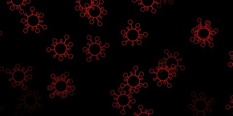 Dark red, yellow vector background with covid-19 symbols.