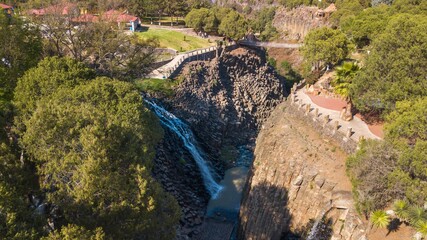 Park of the basalt prisms, Mexico. Beautiful waterfalls among the geometric rocks in the state of...