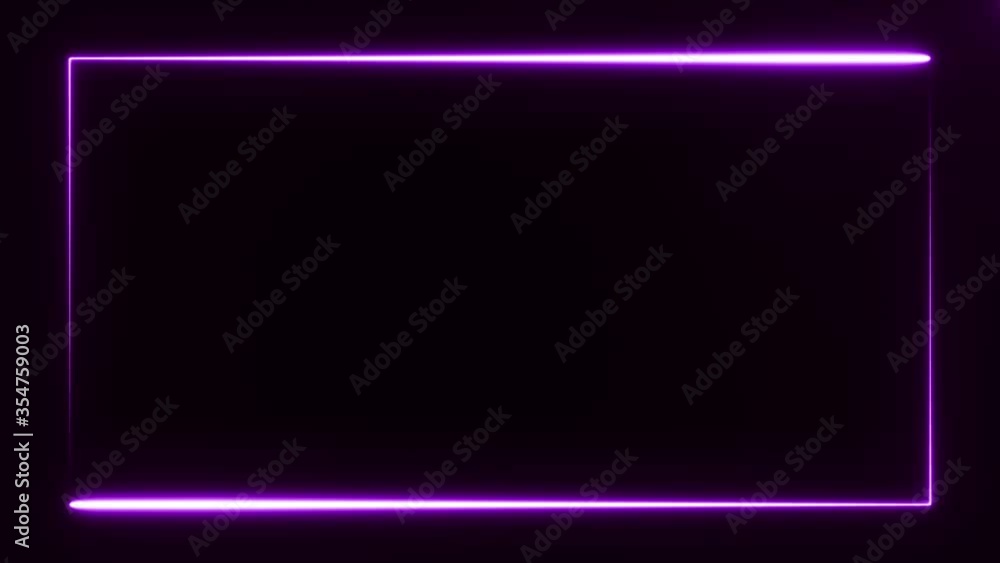 Aufkleber violet neon lines on black background are forming frame at the screen border. abstract backdrop 3d r