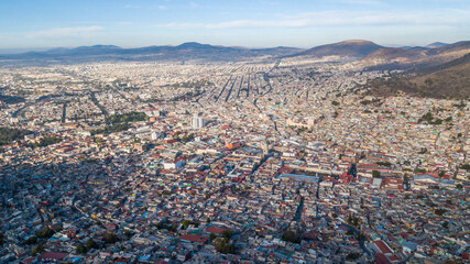 Aerial view of the city of Pachuca de Soto, Mexico. Panoramic city view