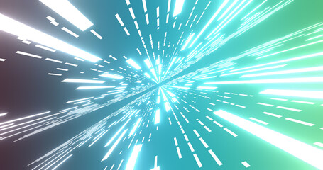 Abstract glow neon lines and stripes. Retro green futuristic background. Abstract background with flying neon glowing stripes. 3d illustration