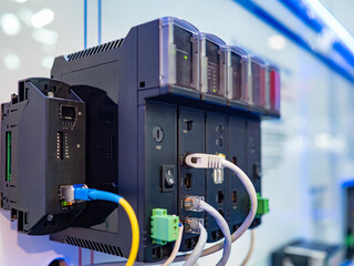 The wires are connected to the junction boxes. Connect the cables. Providing power supply. Source of electrical energy. Uninterruptible power supply. Industrial electrical concept. Electrical circuit.