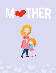 Happy mother day poster design with mom and kid