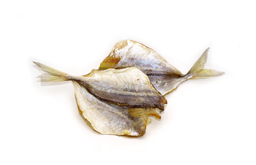Sun dried marine fish isolated on white background