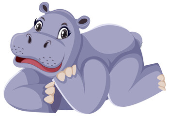 Cute hippo smiling on white background