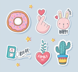 cute donut rabbit heart cactus mp3 music love stuff for cards stickers or patches decoration cartoon