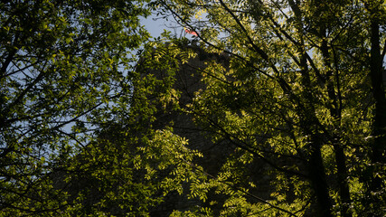 Fototapeta premium View of the castle and defensive walls in Będzin, ready space for entry.