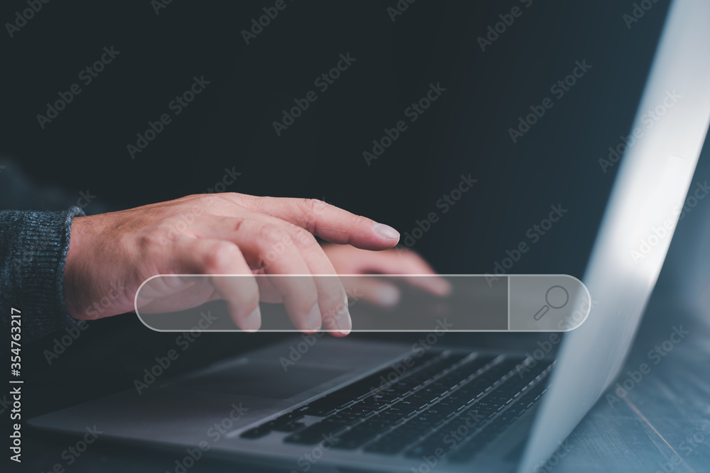 Fototapete Technology Searching Browsing Internet Data Information Networking Concept. SEO Search Engine Optimization.hand using computer laptop with Search Console on your website.