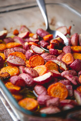 Healthy baked radishes and carrots