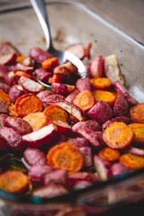 Healthy baked radishes and carrots